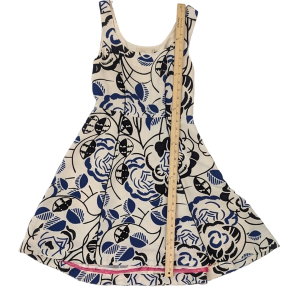 Anthropologie Vanessa Virginia Ink Blooms Fit & Flare Dress Womens 4 Ivory Blue - Picture 8 of 11